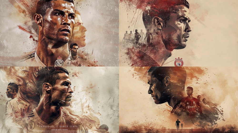 < https://oc.superx.chat/img/1777090835951.jpg > Create a high-fidelity epic art poster with a double exposure composition, featuring a creamy beige background. The central figure is Cristiano Ronaldo. The overall color palette should emphasize earthy browns, evoking a sense of oppression, determination, and fate. Maintain simplicity with ample negative space, incorporating a textured print quality. Details should be soft rather than sharp, yet convey an epic feel reminiscent of official theatrical animated movie posters. If text is included, it should be in a delicate serif font. --ar 16:9 --style raw --v 6